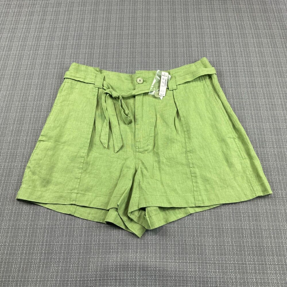 Madewell Lime Green Linen Tie-Waist Shorts